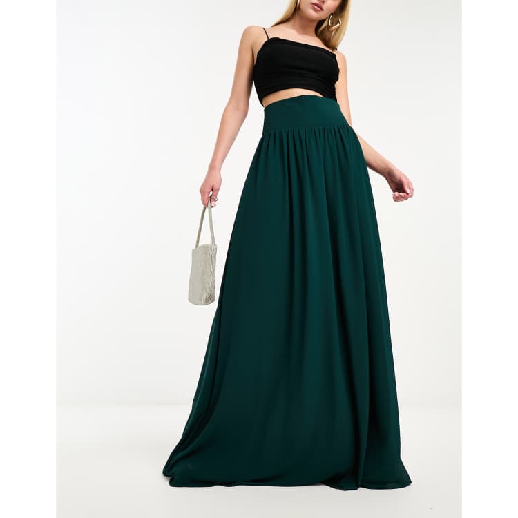 TFNC pleated maxi skirt in forest green