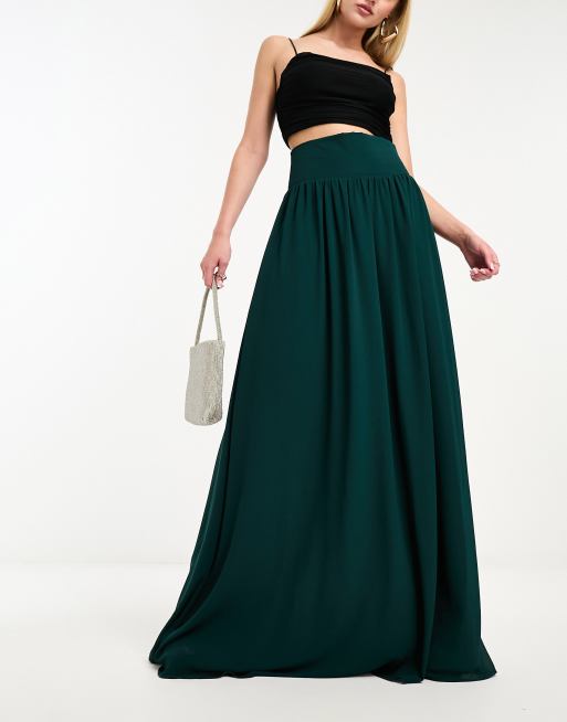 Emerald green outlet pleated maxi skirt