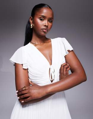 Tfnc Pleated Wide Leg Jumpsuit With Keyhole Detail