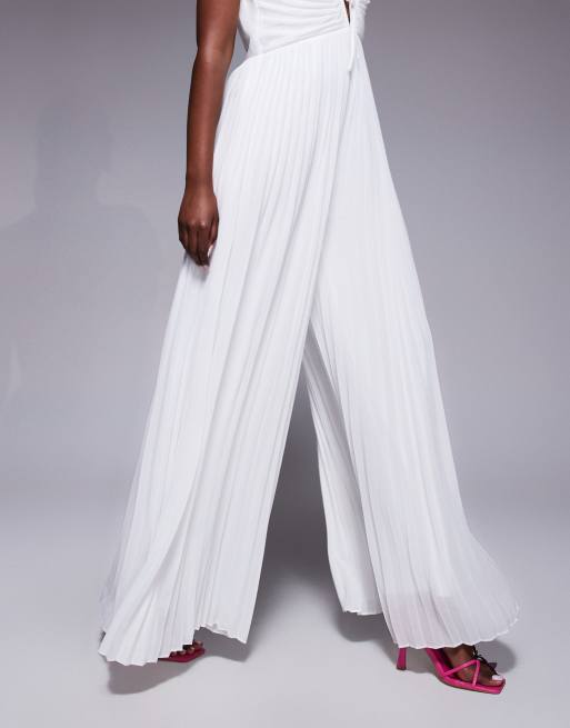 TFNC pleated wide leg jumpsuit with keyhole detail in cream, 3 of 4