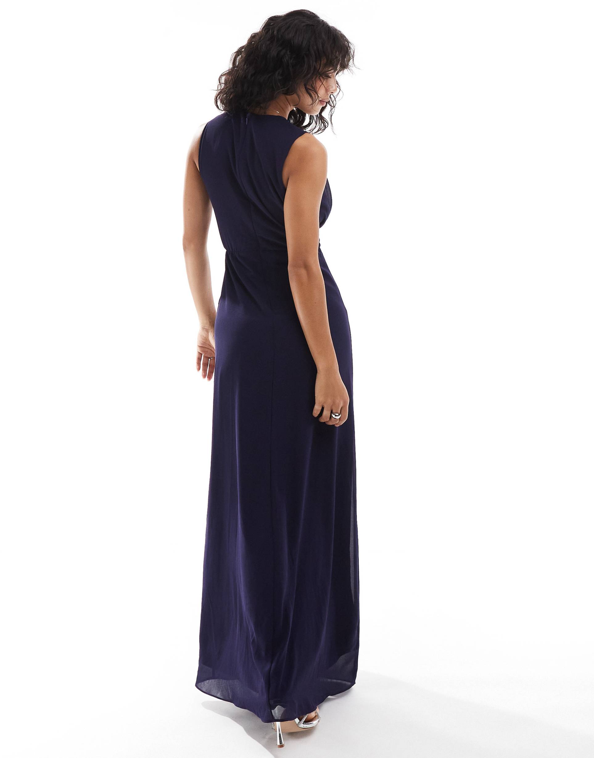 tfnc plunge neck chiffon maxi dress in midnight plum