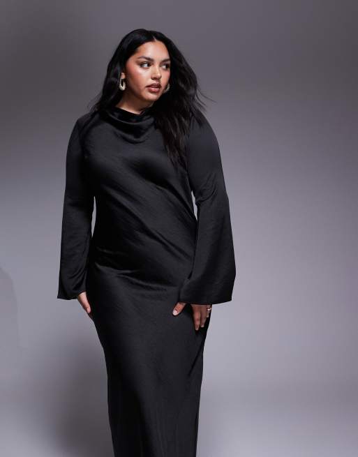 TFNC Plus abito maxi nero con collo alto e maniche lunghe, 2 di 4