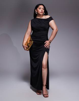 TFNC Plus TFNC Plus asymetrical midi dress with thigh split in black