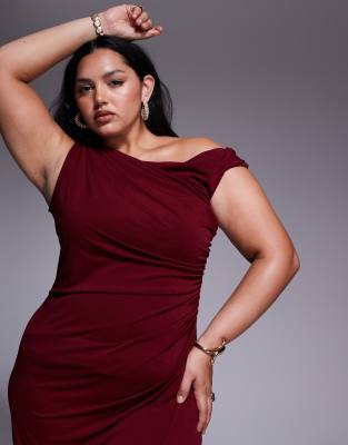 Tfnc Plus Asymmetrical Midi Dress With Thigh Split In Pink