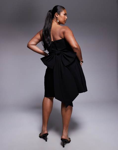 TFNC Plus bandeau mini dress with bow back detail in black - view 1