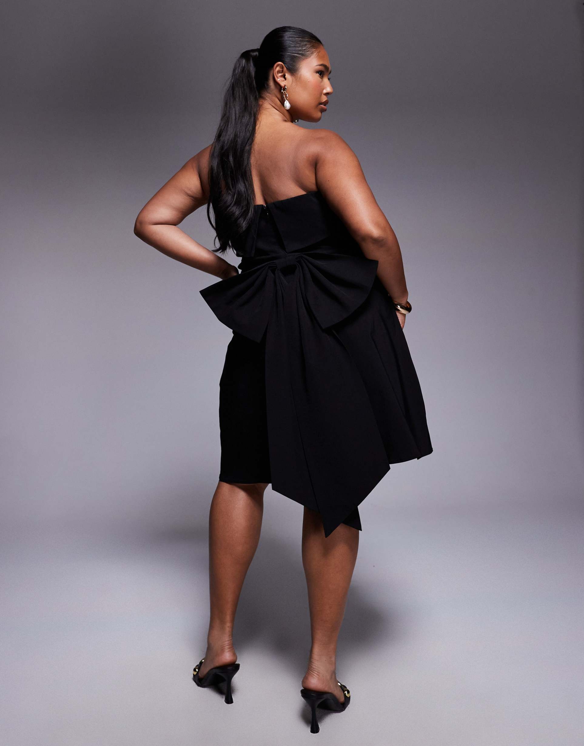 tfnc plus bandeau mini dress with bow back detail in black