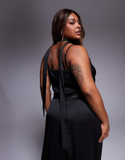 TFNC Plus bandeau top with scarf neck detail co-ord in black, 4 of 4