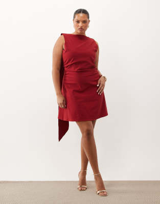 Tfnc Plus Bengaline V Back Draped Mini Dress In Red