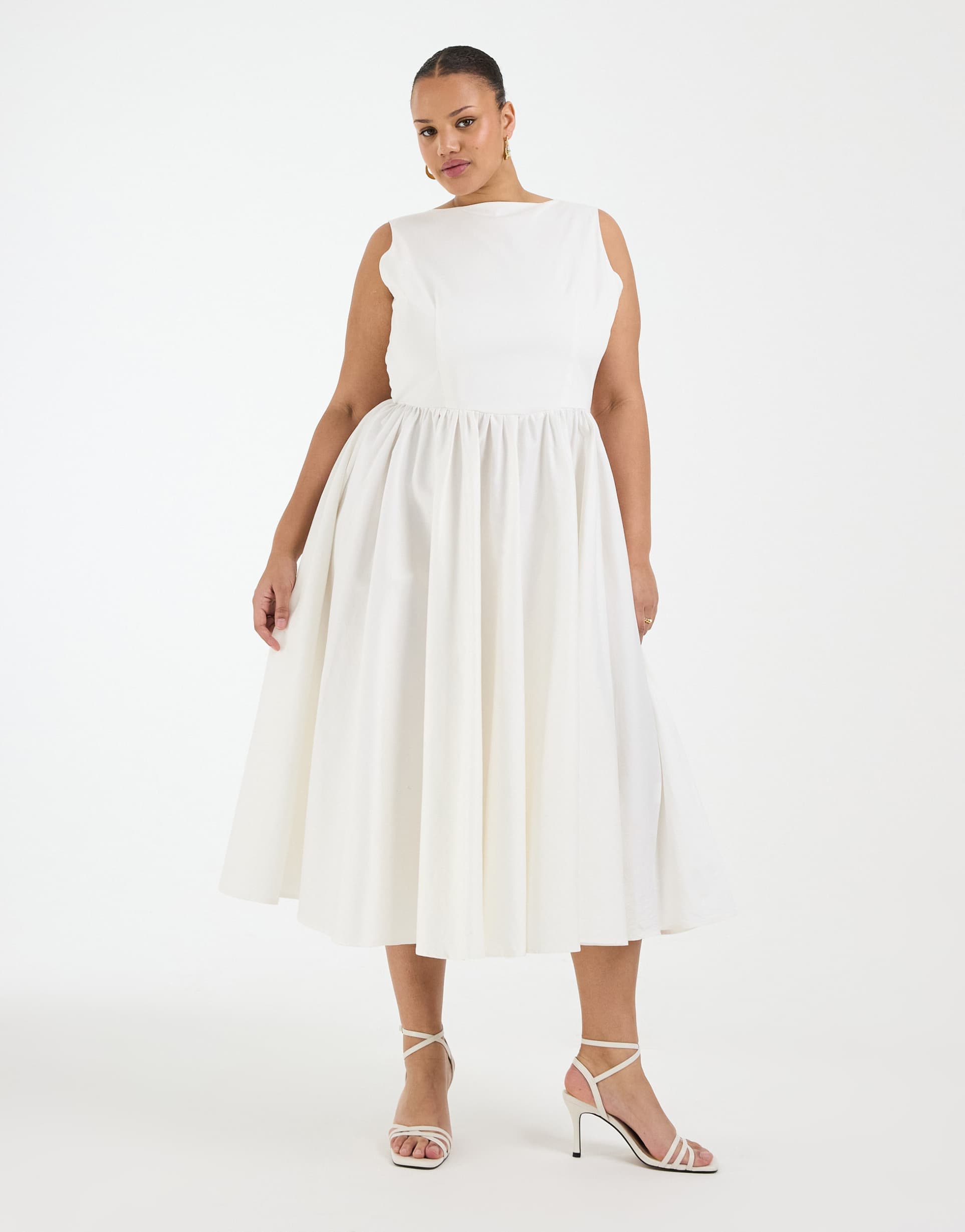 tfnc plus bridal boat neck bow back cotton midi dress in ivory
