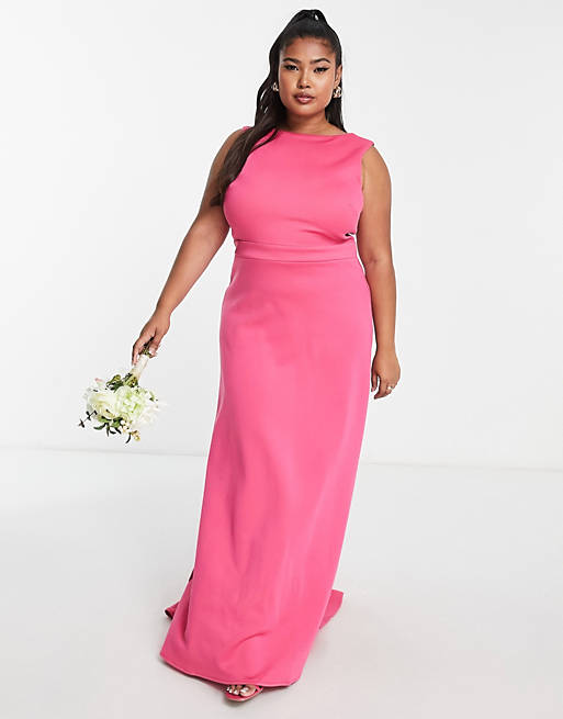 TFNC Plus Bridesmaid bow back maxi dress in fuchsia pink | ASOS