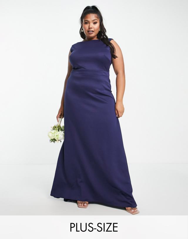 TFNC Plus - bridesmaid bow back maxi dress in navy blue