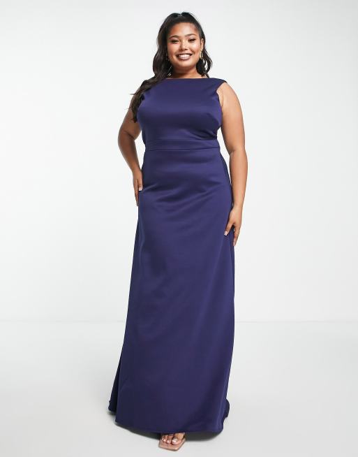 TFNC Bridesmaid bow back maxi dress in navy blue