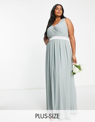 Tfnc Plus Bridesmaid Bow Back Maxi Dress In Sage Green