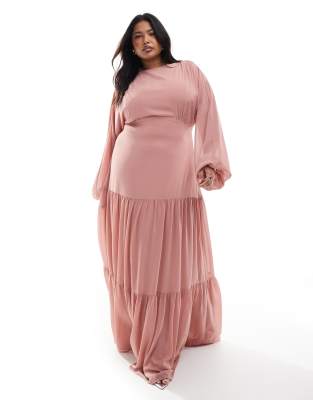 Bridesmaid chiffon maxi dress with tiered skirt in dusky pink