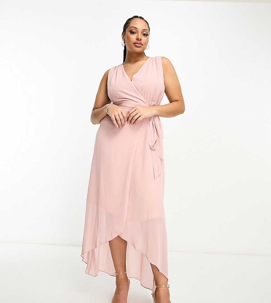 Tfnc Plus Bridesmaid Chiffon Wrap Maxi Dress In Mauve-pink