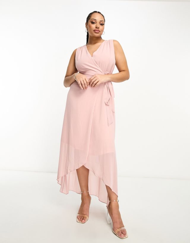 TFNC Plus - bridesmaid chiffon wrap maxi dress in mauve