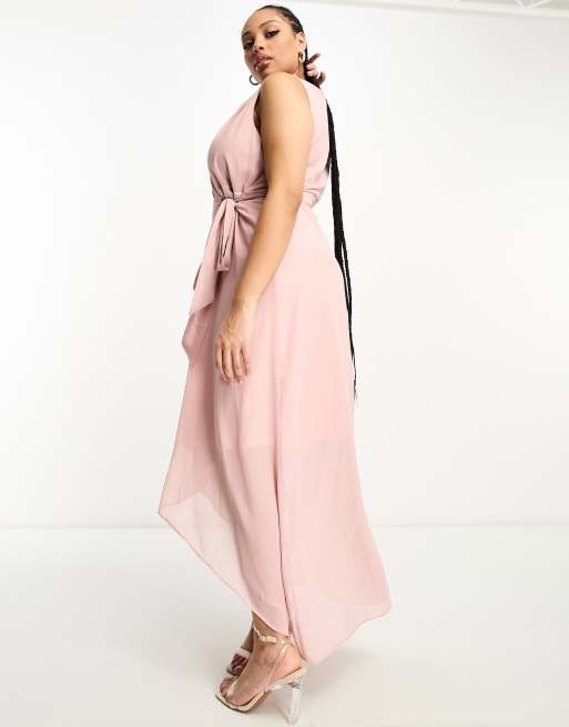 TFNC Plus Bridesmaid chiffon wrap maxi dress in mauve