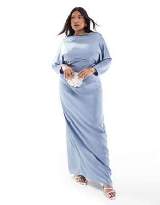 Tfnc Plus Bridesmaid Cowl Back Maxi Dress In Blue