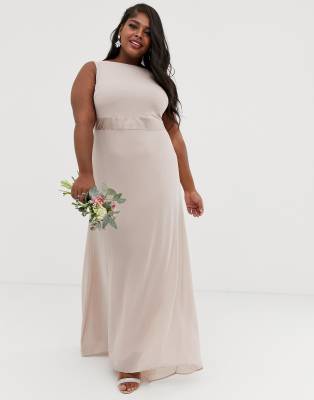 tfnc sateen bow back maxi bridesmaid dress in mink