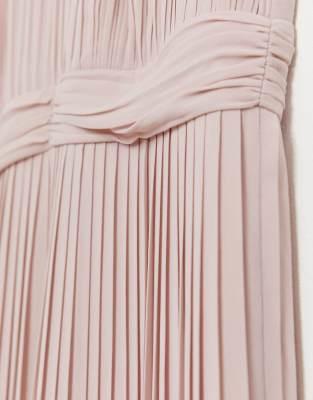 tfnc bridesmaid exclusive high neck pleated maxi dress in taupe