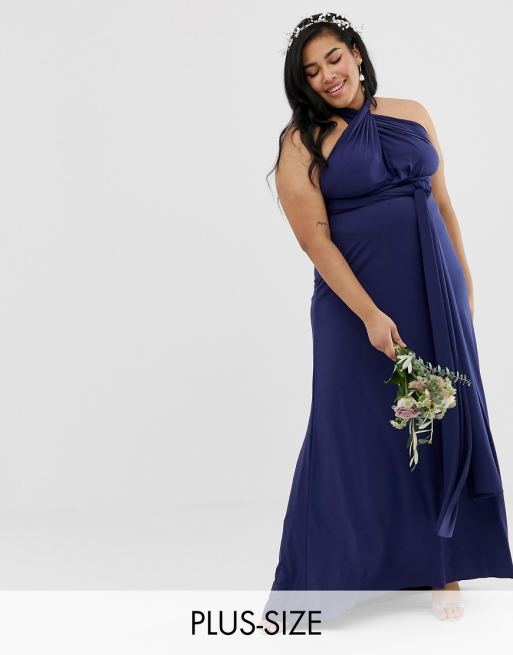 TFNC Plus bridesmaid  exclusive multiway  maxi dress  in navy  TFNC Plus bridesmaid  exclusive multiway  maxi dress  in navy