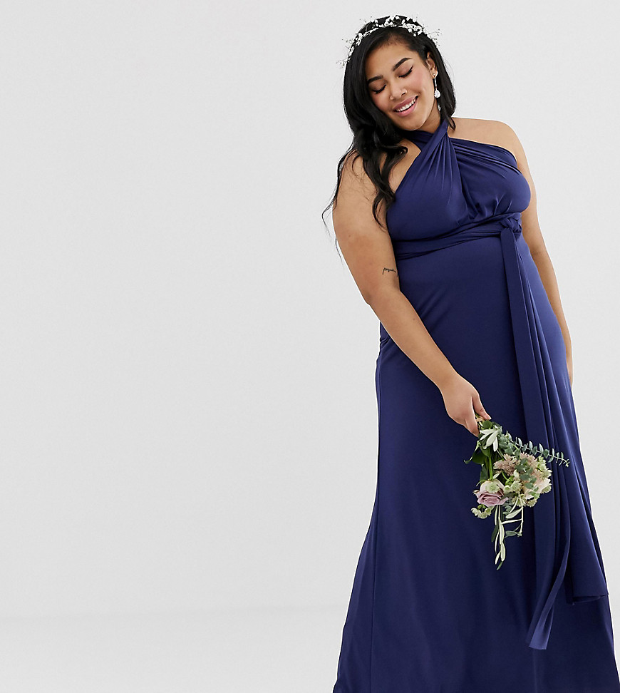 TFNC Plus bridesmaid exclusive multiway maxi dress in navy