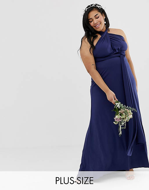 TFNC Plus bridesmaid exclusive multiway maxi dress in navy