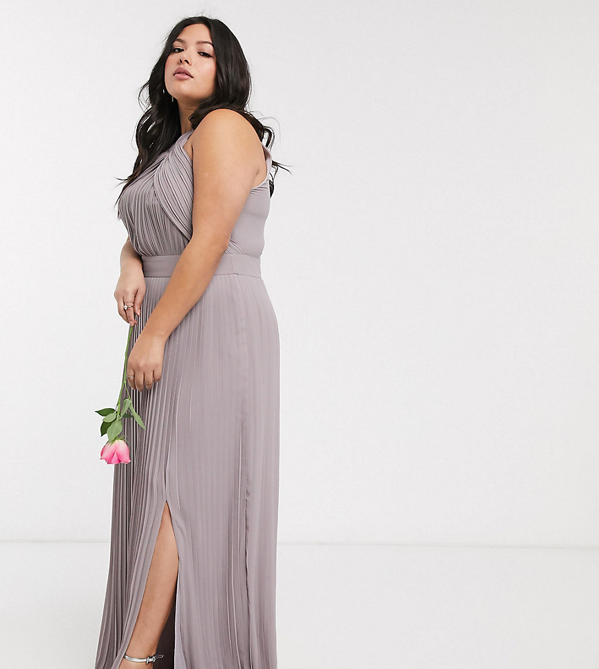TFNC Plus bridesmaid exclusive pleated maxi dress in grey