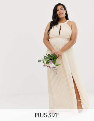 TFNC Plus bridesmaid exclusive pleated maxi dress in pearl pink