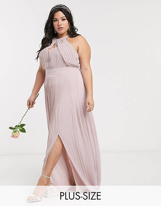 TFNC Plus bridesmaid exclusive pleated maxi dress in pink