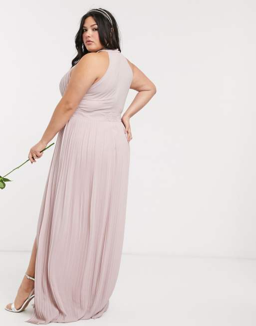 TFNC Plus bridesmaid exclusive pleated maxi dress in pink