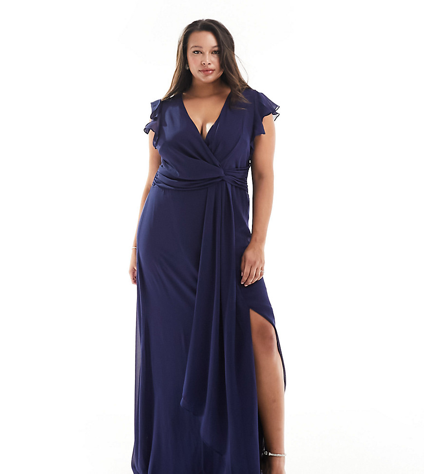 Dresses by TFNC Plus Love at first scroll V-neck Zip-back fastening Front split Regular fit