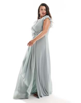 TFNC Plus Bridesmaid flutter sleeve ruffle detail maxi dress in sage | ASOS