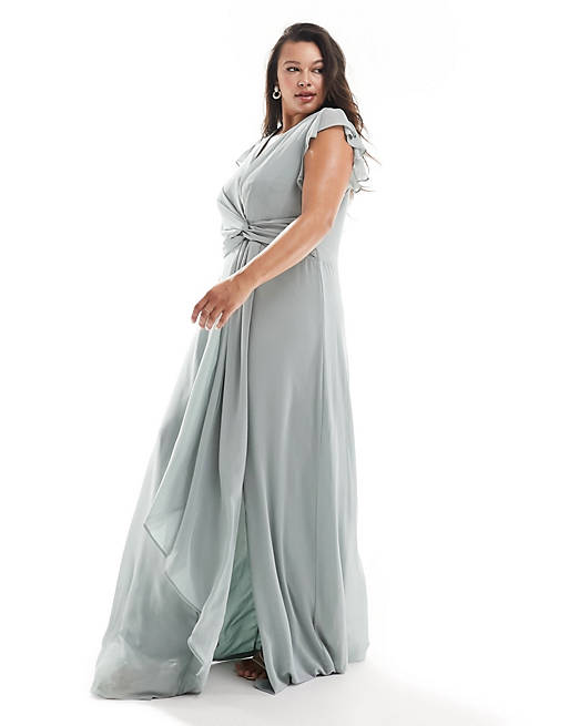 ASOS Damen Kleidung Kleider Lange Kleider Bridesmaid flutter sleeve ruffle detail maxi dress in 