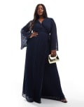 [TFNC Plus] TFNC Plus Bridesmaid jacquard pleated wrap maxi dress in navy 20 NAVY