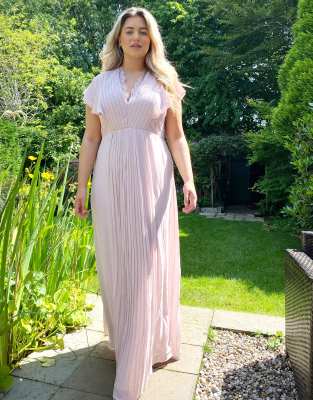 tfnc lace up back maxi bridesmaid dress with flutter sleeve