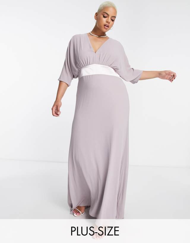 TFNC Plus Bridesmaid long sleeve maxi dress in lavender gray