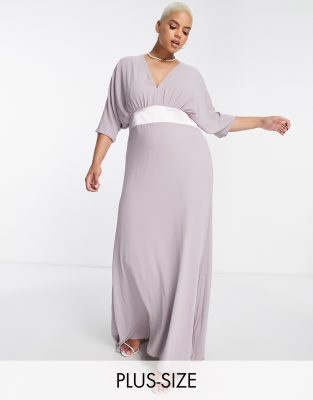 TFNC Plus Bridesmaid long sleeve maxi dress in lavender grey  - ASOS Price Checker