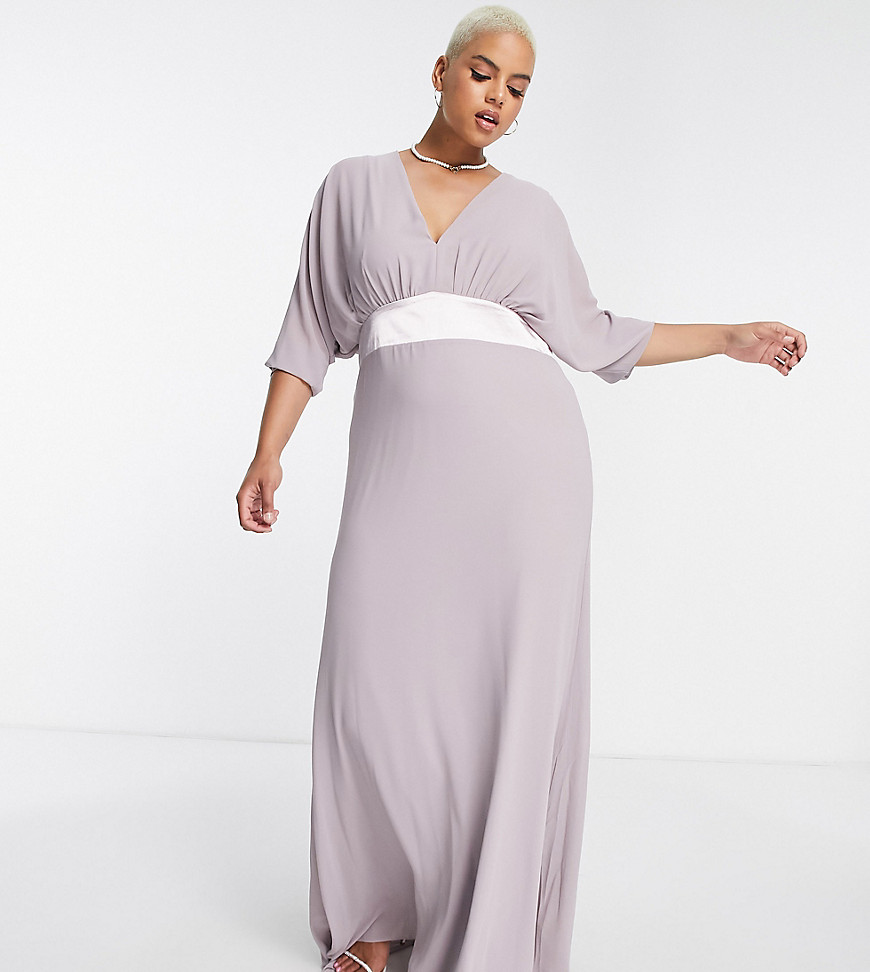TFNC Plus Bridesmaid long sleeve maxi dress in lavender grey