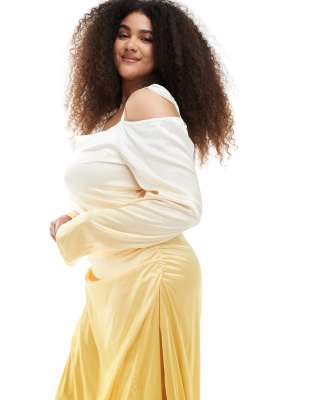 Tfnc Plus Bridesmaid Long Sleeve Maxi Dress In Yellow