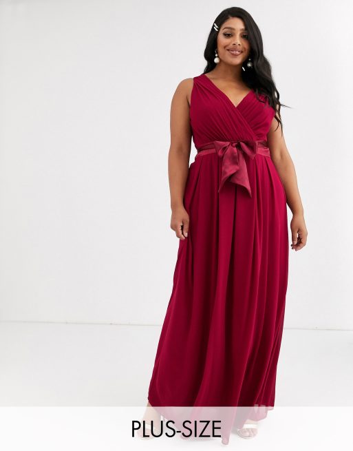 TFNC Plus Bridesmaid maxi dress with bow back in mulberry | ASOS