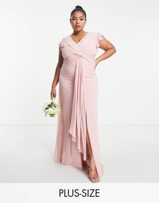 TFNC Plus - Bridesmaid - Maxikleid in Altrosa mit Flatterärmeln und Rüschen