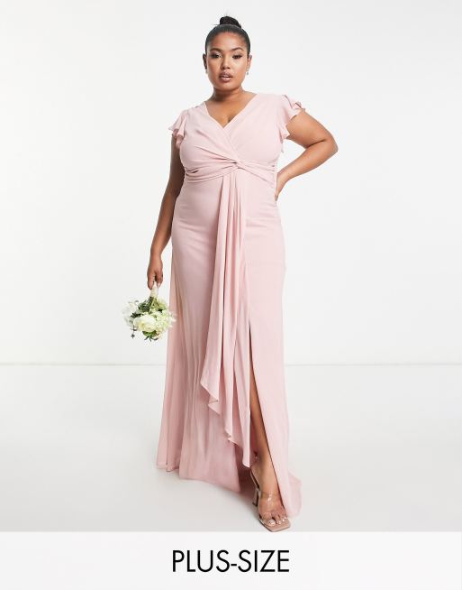 TFNC Plus Bridesmaid Maxikleid in Altrosa mit Flatterarmeln und Ruschen ASOS