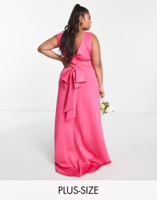 TFNC Plus - Bridesmaid - Maxikleid in Fuchsia-Rosa mit Schleife am Rücken