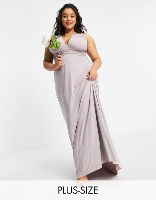 light grey plus size dress Women's Plus Light Grey Brushed Rib Long Sleeve Ruched Maxi Dress