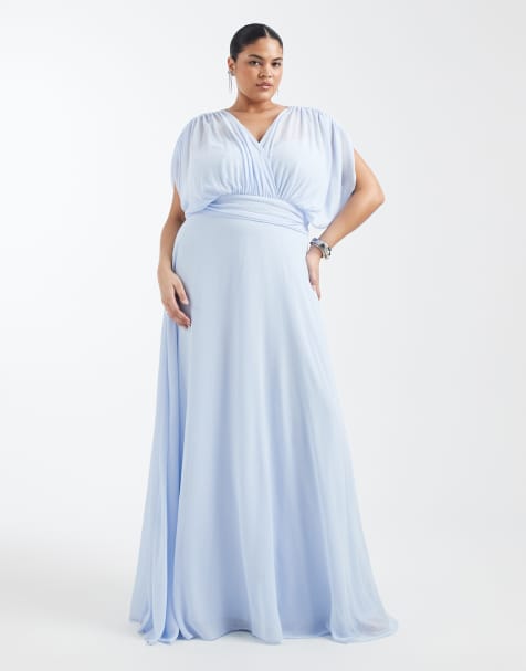 TFNC Plus Bridesmaid – Niebieska, szyfonowa sukienka plisowana maxi - view 1