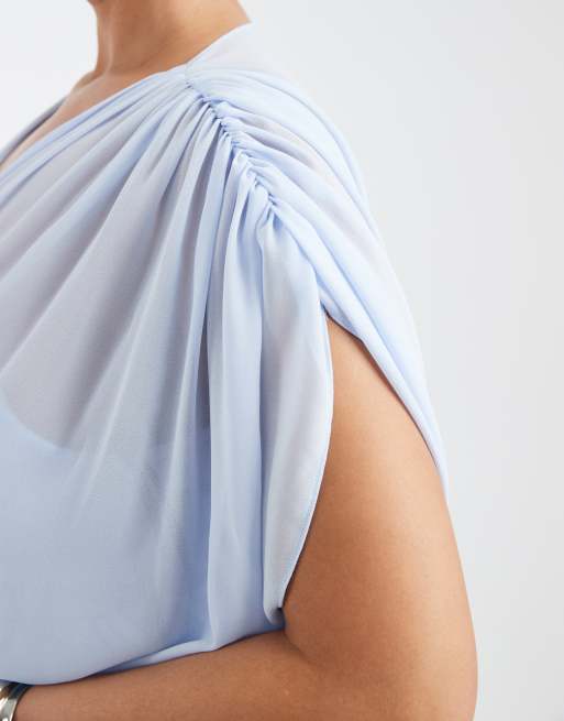 TFNC Plus Bridesmaid – Niebieska, szyfonowa sukienka plisowana maxi, 3 z 4