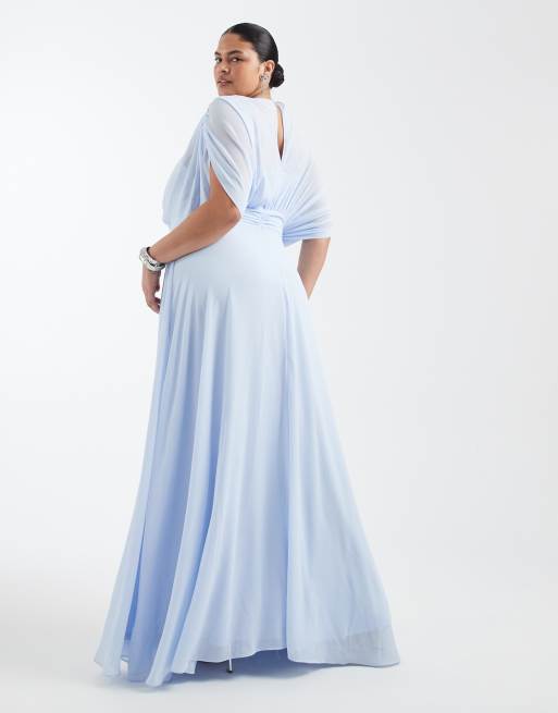 TFNC Plus Bridesmaid – Niebieska, szyfonowa sukienka plisowana maxi, 4 z 4