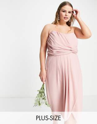 TFNC Plus Bridesmaid Noee bandeau wrap dress in dusty pink-Orange