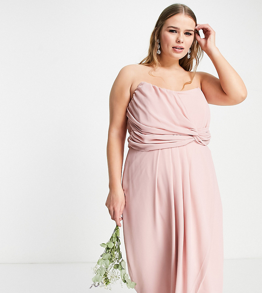 TFNC Plus Bridesmaid Noee bandeau wrap dress in dusty pink-Orange